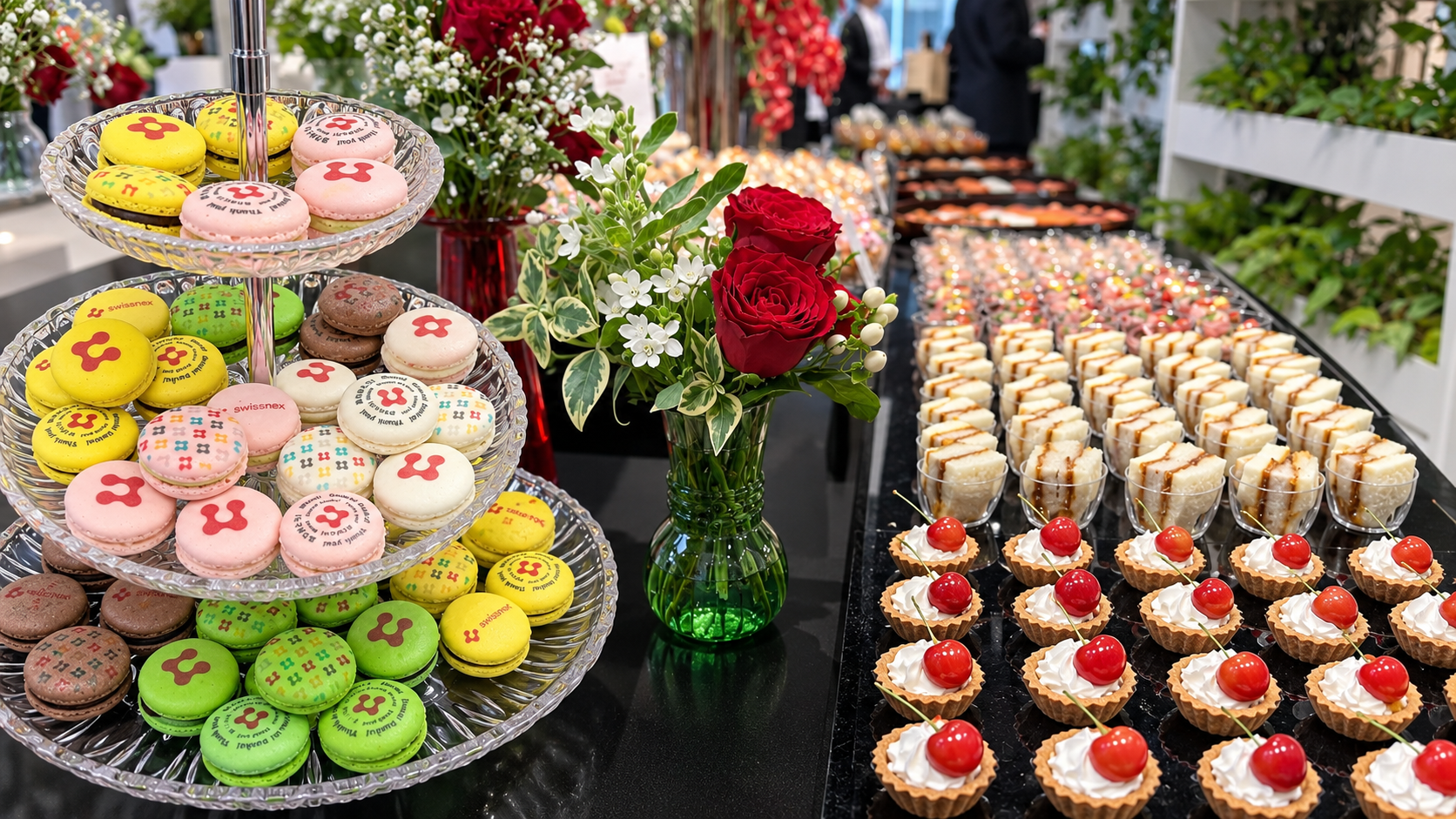 【生花で彩る会場装飾】ゲストの国をイメージしたカラーでケータリング